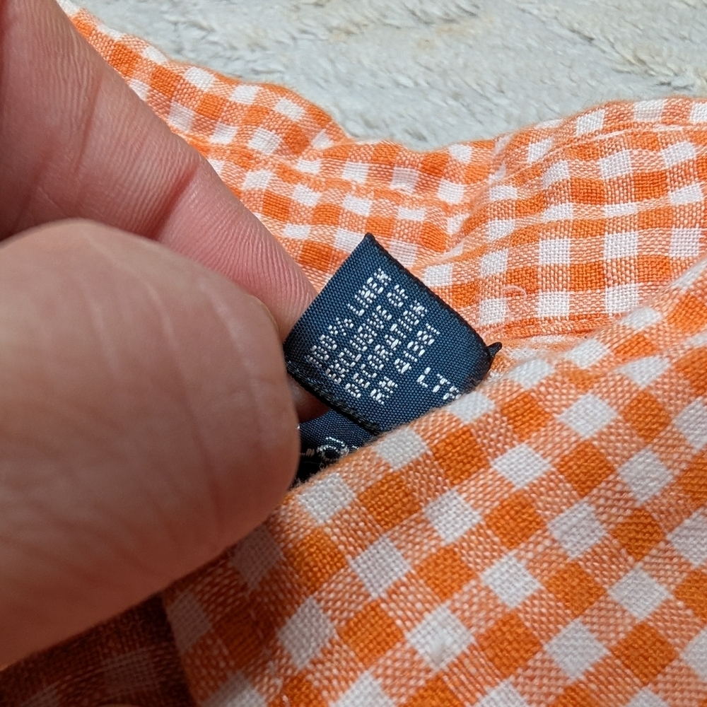 Ralph Lauren Shirt Mens XL Orange White Check Linen Button Up Short Sleeve - Picture 5 of 7